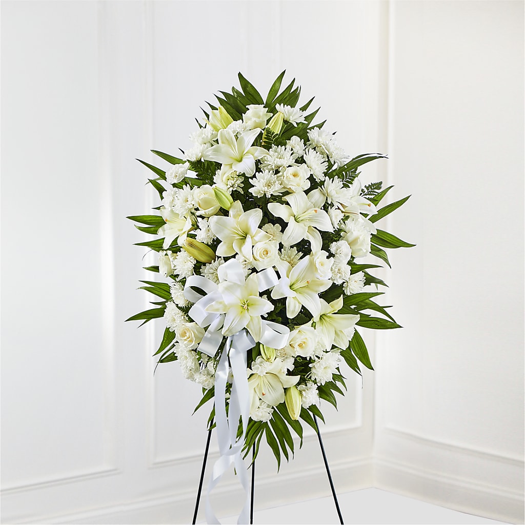 Exquisite Tribute Standing Spray-White Ribbon – Park Avenue Florist, Orange Park FL